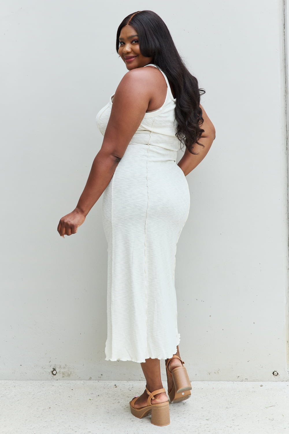 Look At Me Full Size Notch Neck Maxi Dress with Slit in Ivory